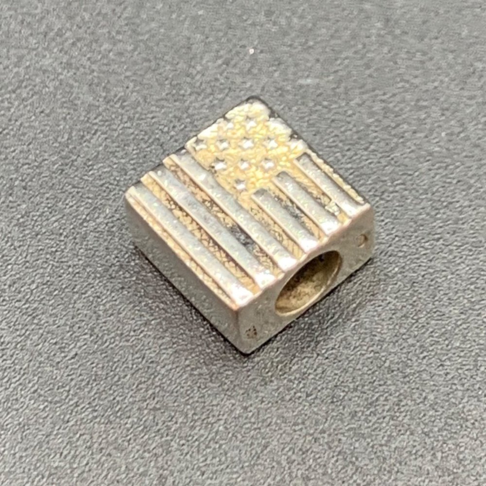 Solid Sterling Silver Stamped 925 American Flag Square Slide Charm